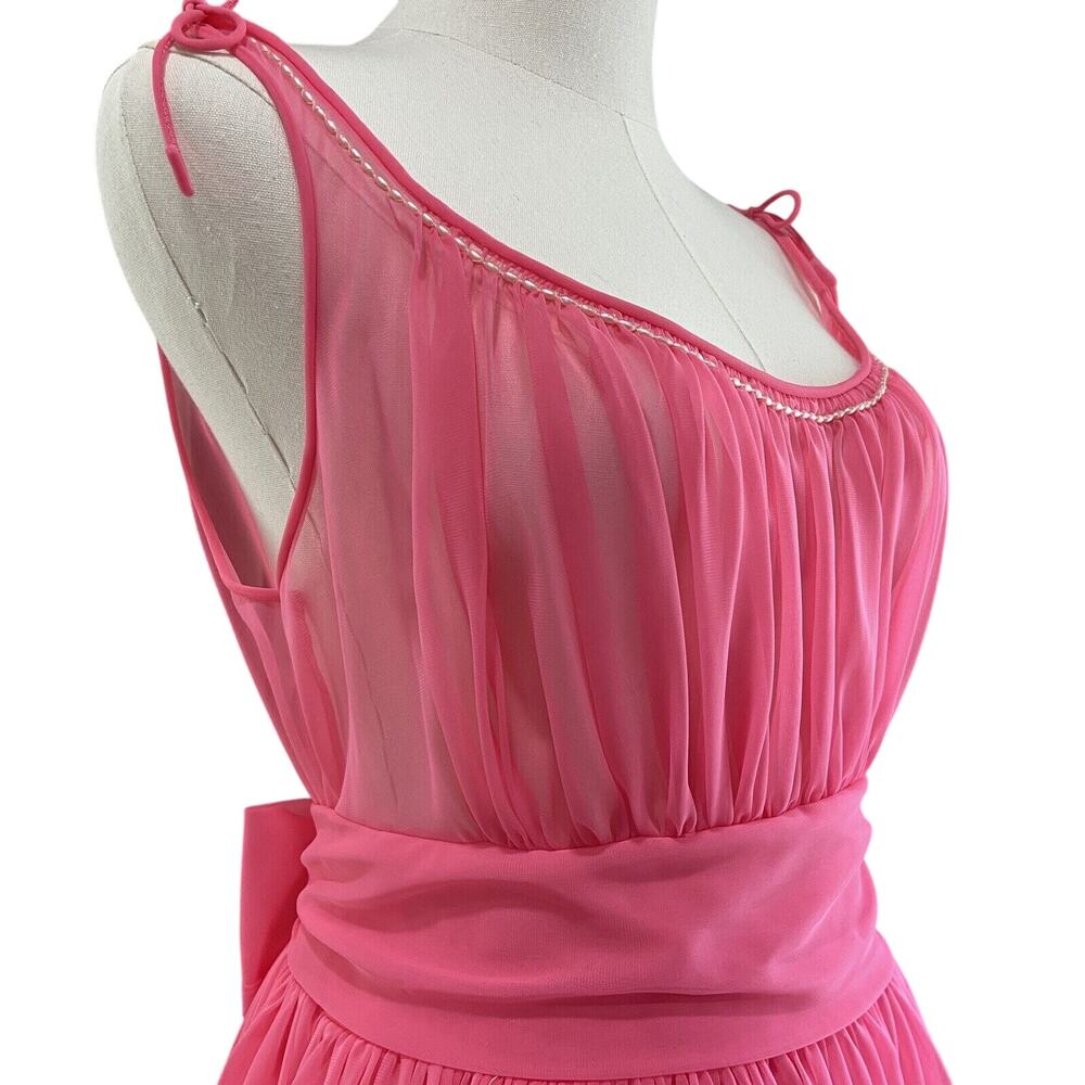 Vintage 50s Bubblegum Pink Nylon Chiffon Pearl Trim Babydoll Nightie Set Size M - Picture 8 of 16